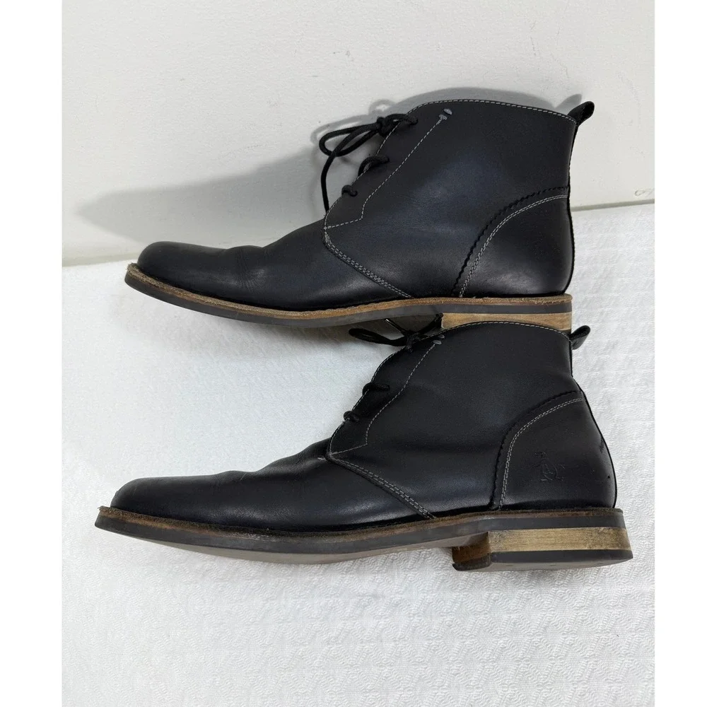 Original Penguin Hank OP Mens Black Leather Chukka‎ Boots Size 10.5 OP100142